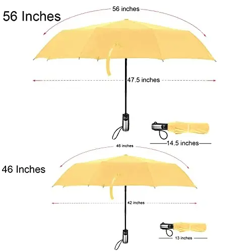 TradMall Travel Umbrella Shamolga chidamli, 56 dyuymli katta soyabon, 10 mustahkam tolali shisha qovurgʻa, Ergonomik tutqich, Avtomatik ochish va yopish, Sariq - 2