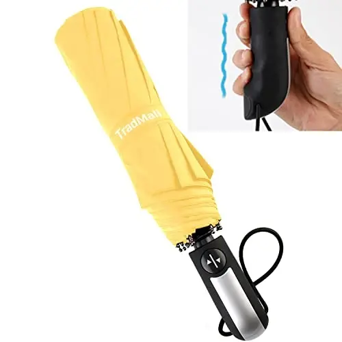 TradMall Travel Umbrella Shamolga chidamli, 56 dyuymli katta soyabon, 10 mustahkam tolali shisha qovurgʻa, Ergonomik tutqich, Avtomatik ochish va yopish, Sariq - 3