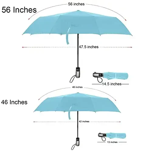 TradMall Travel Umbrella Shamolga chidamli, 56 dyuymli katta soyabon, 10 ta mustahkam shisha tolali qovurg'a, ergonomik tutqich, avtomatik ochish va yopish, Moviy osmon - 2