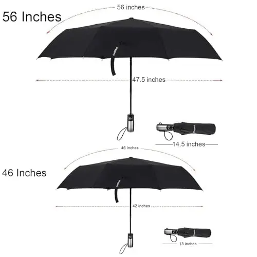 TradMall Travel Umbrella Windproof 46 Inches Canopy, Black | 10 Reinforced Fiberglass Ribs Ergonomic Handle Auto Open & Close - TRADMALL (1)