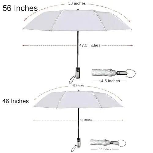 TradMall Travel Umbrella Windproof 46 Inches Canopy, Silver/Black | 10 Reinforced Fiberglass Ribs Ergonomic Handle Auto Open & Close - TradMall (1)