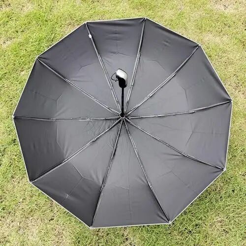 TradMall Travel Umbrella Windproof 46 Inches Canopy, Silver/Black | 10 Reinforced Fiberglass Ribs Ergonomic Handle Auto Open & Close - 4