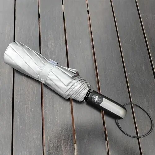 TradMall Travel Umbrella Windproof 46 Inches Canopy, Silver/Black | 10 Reinforced Fiberglass Ribs Ergonomic Handle Auto Open & Close - 5