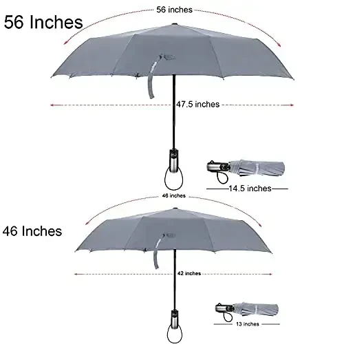 TradMall Travel Umbrella Windproof with 46 Inches Large Canopy 10 Reinforced Fiberglass Ribs Ergonomic Handle Auto Open & Close, Gray - 2