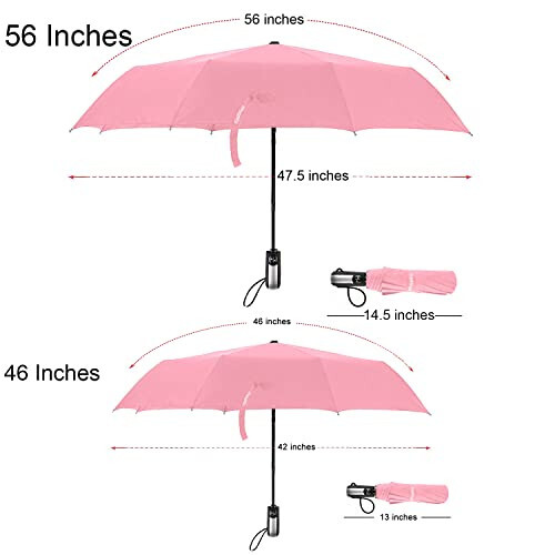 TradMall Travel Umbrella Windproof with 46 Inches Large Canopy 10 Reinforced Fiberglass Ribs Ergonomic Handle Auto Open & Close, Pink - 2