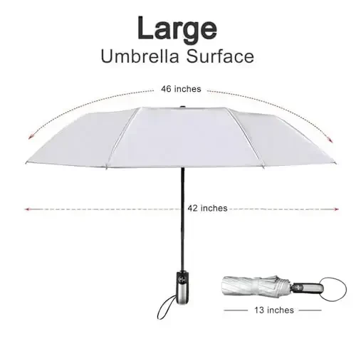 TradMall Travel Umbrella Windproof with 46 Inches Large Canopy 10 Reinforced Fiberglass Ribs Ergonomic Handle Auto Open & Close, Silver/Light Pink - 2