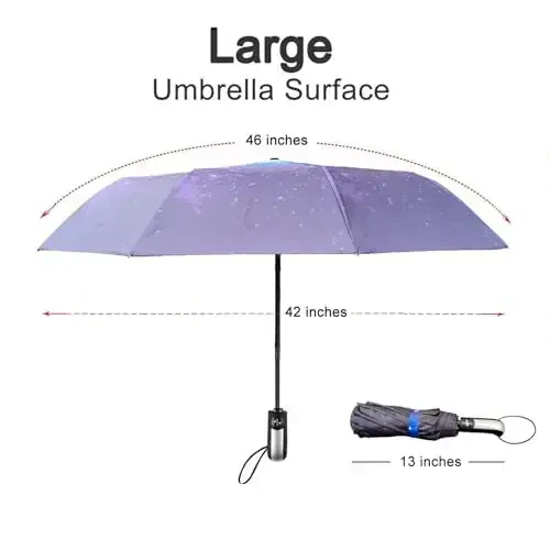 TradMall Travel Umbrella Windproof with 46 Inches Large Canopy 10 Reinforced Fiberglass Ribs Ergonomic Handle Auto Open & Close, Starry Sky - MODAZONE (1)