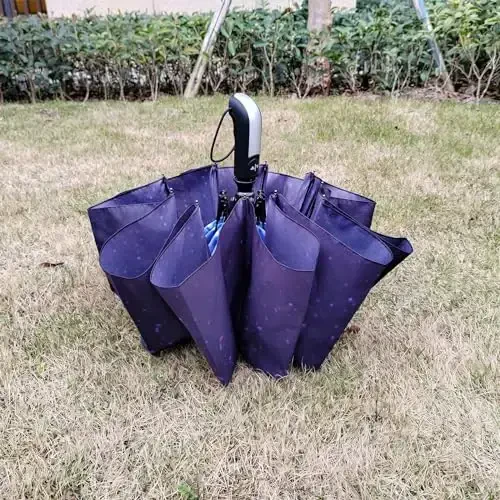 TradMall Travel Umbrella Windproof with 46 Inches Large Canopy 10 Reinforced Fiberglass Ribs Ergonomic Handle Auto Open & Close, Starry Sky - 6