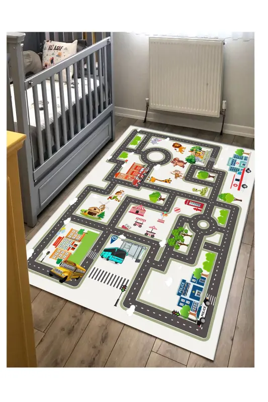 Traffic Play Mat for Kids Non-Slip Machine Washable Educational Baby and Kids Room Carpet Play Mat - 3