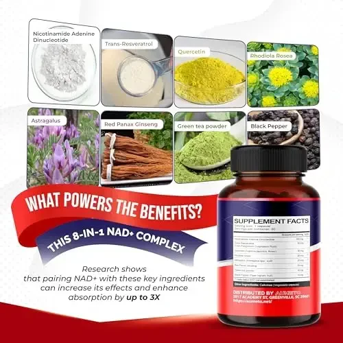 NAD+ 350mg with Trans-Resveratrol, Quercetin & Rhodiola – Cellular Energy, Healthy Aging & Heart Wellness – 90 Capsules – Non-GMO, Made in USA - AUMETO (1)