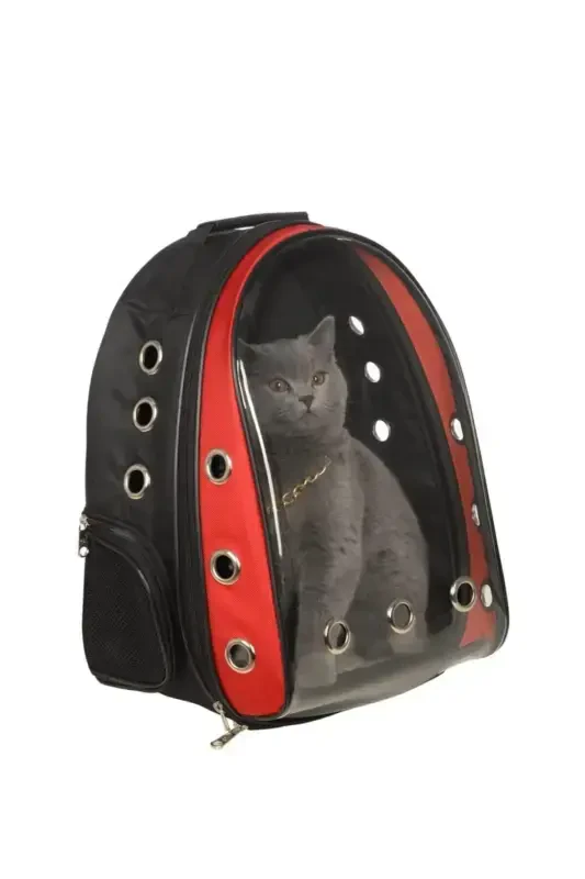 Transparent Air Channel Unbreakable Glass Cat Dog Carrier Travel Bag 42*22*33 Cm-RED - 1