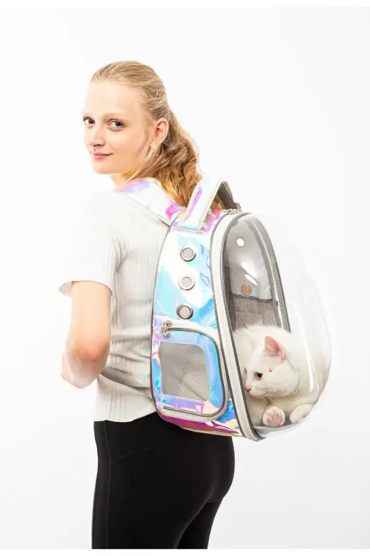 Transparent Astronaut Holographic Cat Carrier Bag - 1