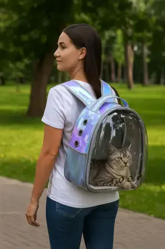 Transparent Astronaut Holographic Cat Carrier Bag - 1