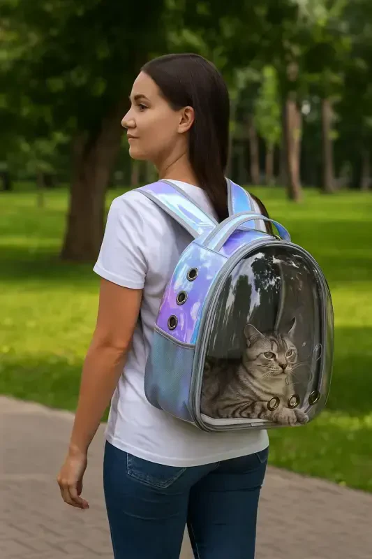 Transparent Astronaut Holographic Cat Carrier Bag - 1