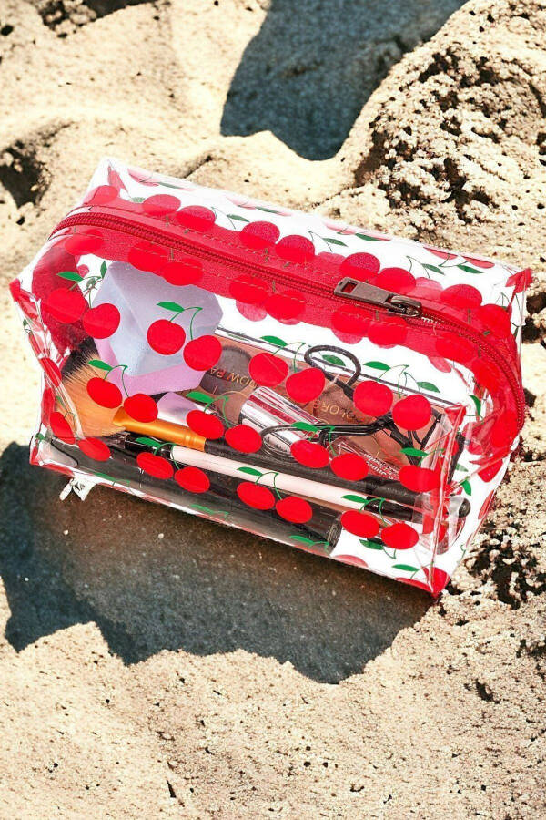 Transparent Makeup Bag with Cherry Pattern - 10