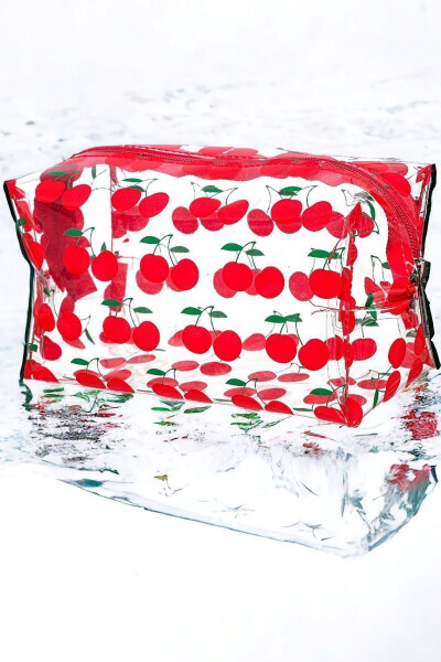 Transparent Makeup Bag with Cherry Pattern - 11