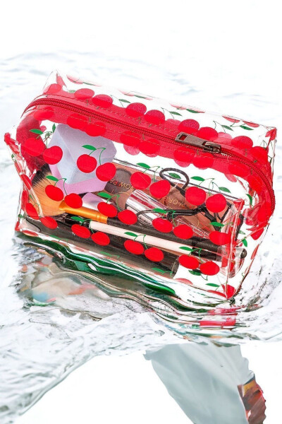 Transparent Makeup Bag with Cherry Pattern - 2