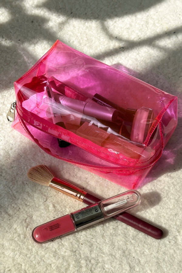 Transparent Pink PVC Makeup Bag - 10