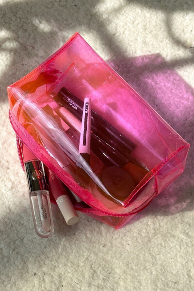 Transparent Pink PVC Makeup Bag - 1