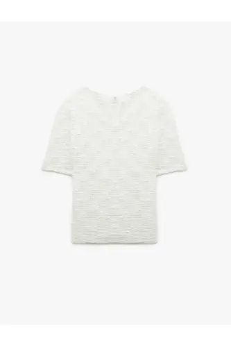 Transparent Short Sleeve Crew Neck Lace Blouse - 4