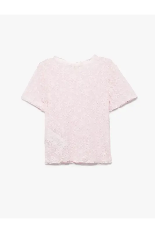 Transparent Slim Fit Short Sleeve Crew Neck Lace - 4