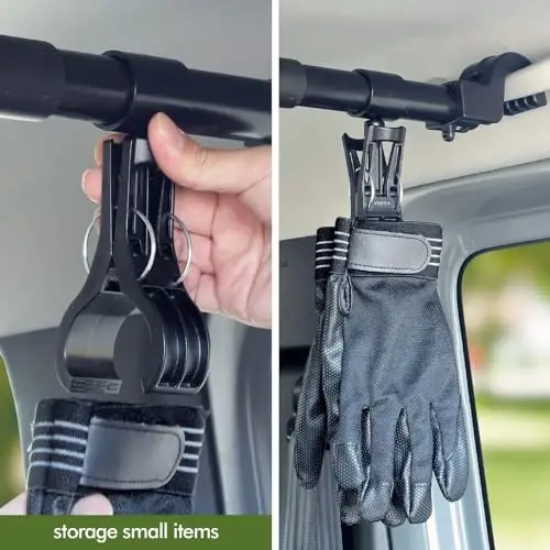 TRANSWARPS Car Clothes Hanger Bar Expandable 34' to 57' Accessories, 2-Pack Hanging Hooks 360-Degree Rotatable - 3