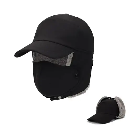 Trapper Hat for Men Women Waterproof Winter Warm Baseball Cap with Ear Flaps and Mask - TRAPPER