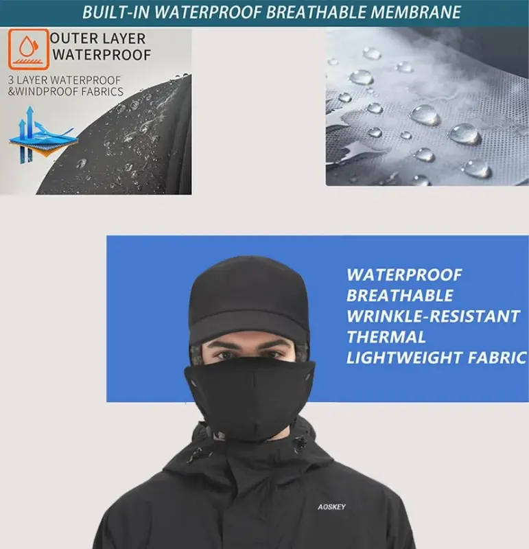 Trapper Hat for Men Women Waterproof Winter Warm Baseball Cap with Ear Flaps and Mask - 3
