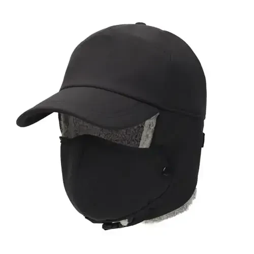 Trapper Hat for Men Women Waterproof Winter Warm Baseball Cap with Ear Flaps and Mask - MODAZONE