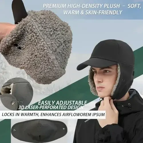 Trapper Hat for Men Women Waterproof Winter Warm Baseball Cap with Ear Flaps and Mask - 4