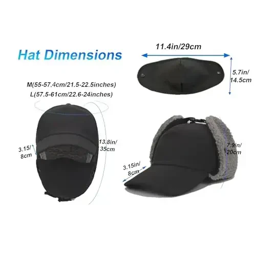 Trapper Hat for Men Women Waterproof Winter Warm Baseball Cap with Ear Flaps and Mask - 6