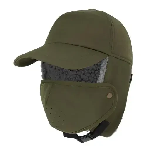 Trapper Hat for Men Women Waterproof Winter Warm Baseball Cap with Ear Flaps and Mask - TRAPPER