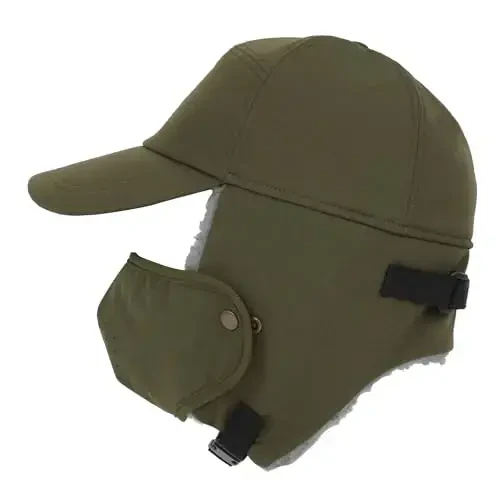 Trapper Hat for Men Women Waterproof Winter Warm Baseball Cap with Ear Flaps and Mask - 4
