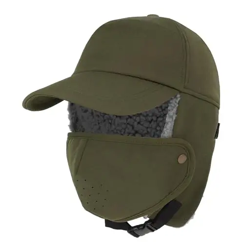 Trapper Hat for Men Women Waterproof Winter Warm Baseball Cap with Ear Flaps and Mask - 1
