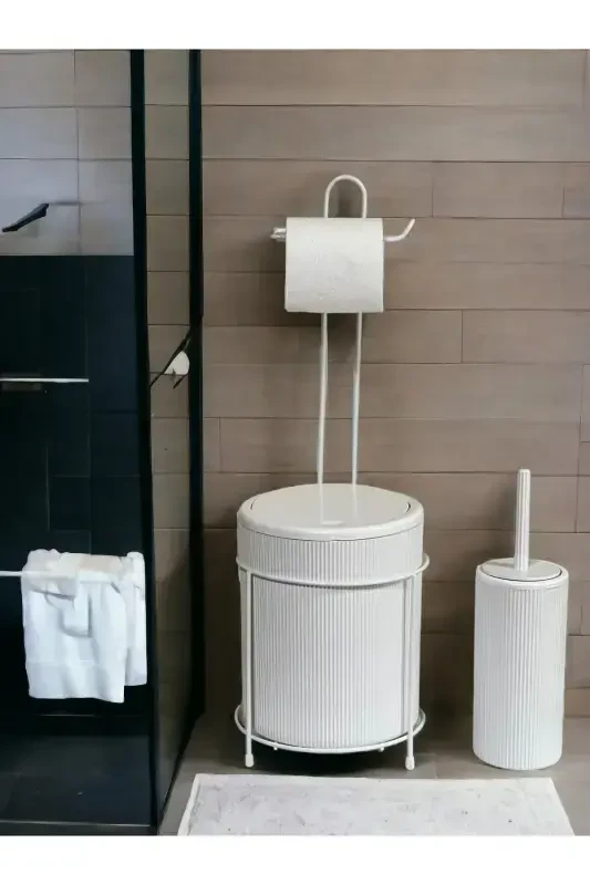 Trash Can with Toilet Paper Holder and Toilet Brush Set - METALSHOP
