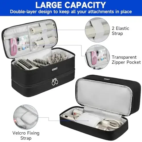Travel Carrying Case Compatible with Shark Flexstyle/FlexFusion/Hair Dryer,Double-Layer Hair Hot Tools Storage Bag Fits for Dyson Airwrap Styler/Supersonic Hair Dryer and Accessories,Black-Bag Only - 3