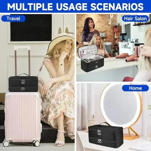 Travel Carrying Case Compatible with Shark Flexstyle/FlexFusion/Hair Dryer,Double-Layer Hair Hot Tools Storage Bag Fits for Dyson Airwrap Styler/Supersonic Hair Dryer and Accessories,Black-Bag Only - 6
