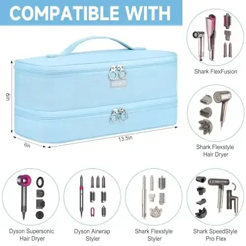 Travel Carrying Case Compatible with Shark Flexstyle/FlexFusion/Hair Dryer,Double-Layer Hair Hot Tools Storage Bag Fits for Dyson Airwrap Styler/Supersonic Hair Dryer and AttacModazoneents,Blue-Bag Only - TRAVEL (1)