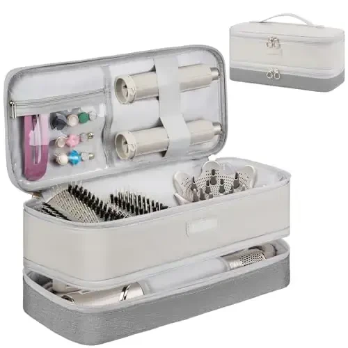 Travel Carrying Case Compatible with Shark Flexstyle/FlexFusion/Hair Dryer,Double-Layer Hair Hot Tools Storage Bag Fits for Dyson Airwrap Styler/Supersonic Hair Dryer and AttacModazoneents,Grey-Bag Only - TRAVEL
