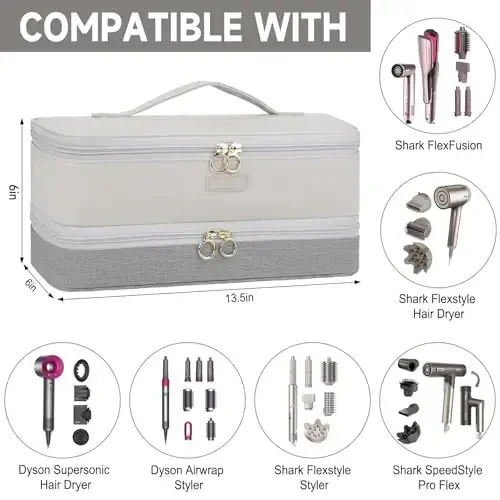 Travel Carrying Case Compatible with Shark Flexstyle/FlexFusion/Hair Dryer,Double-Layer Hair Hot Tools Storage Bag Fits for Dyson Airwrap Styler/Supersonic Hair Dryer and AttacModazoneents,Grey-Bag Only - 2