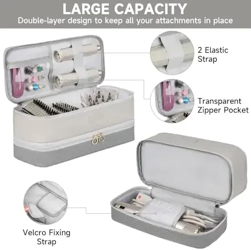 Travel Carrying Case Compatible with Shark Flexstyle/FlexFusion/Hair Dryer,Double-Layer Hair Hot Tools Storage Bag Fits for Dyson Airwrap Styler/Supersonic Hair Dryer and AttacModazoneents,Grey-Bag Only - 3