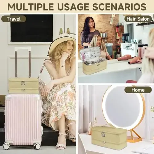 Travel Carrying Case Compatible with Shark Flexstyle/FlexFusion/Hair Dryer,Double-Layer Hair Hot Tools Storage Bag Fits for Dyson Airwrap Styler/Supersonic Hair Dryer and AttacModazoneents,Khaki-Bag Only - 6