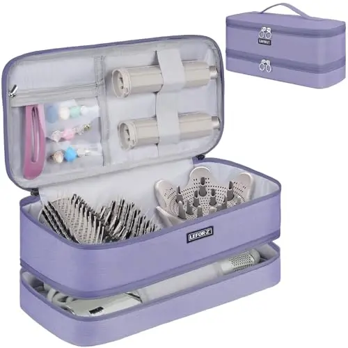 Travel Carrying Case Compatible with Shark Flexstyle/FlexFusion/Hair Dryer,Double-Layer Hair Hot Tools Storage Bag Fits for Dyson Airwrap Styler/Supersonic Hair Dryer and AttacModazoneents,Light Purple 
