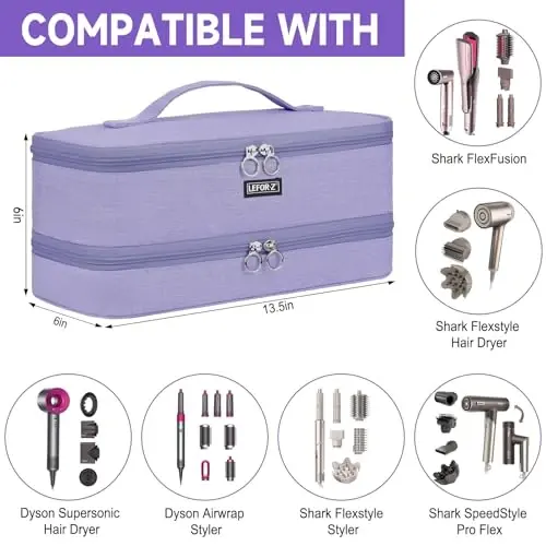 Travel Carrying Case Compatible with Shark Flexstyle/FlexFusion/Hair Dryer,Double-Layer Hair Hot Tools Storage Bag Fits for Dyson Airwrap Styler/Supersonic Hair Dryer and AttacModazoneents,Light Purple - LEFOR·Z (1)