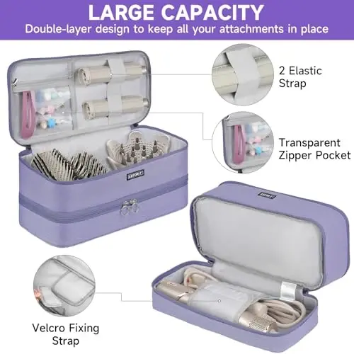 Travel Carrying Case Compatible with Shark Flexstyle/FlexFusion/Hair Dryer,Double-Layer Hair Hot Tools Storage Bag Fits for Dyson Airwrap Styler/Supersonic Hair Dryer and AttacModazoneents,Light Purple - 3