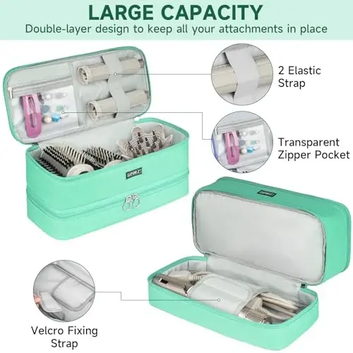 Travel Carrying Case Compatible with Shark Flexstyle/FlexFusion/Hair Dryer,Double-Layer Hair Hot Tools Storage Bag Fits for Dyson Airwrap Styler/Supersonic Hair Dryer and AttacModazoneents,Mint Green - 3