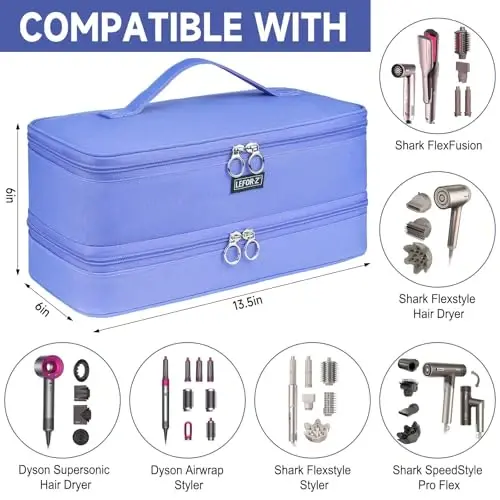 Travel Carrying Case Compatible with Shark Flexstyle/FlexFusion/Hair Dryer,Double-Layer Hair Hot Tools Storage Bag Fits for Dyson Airwrap Styler/Supersonic Hair Dryer and AttacModazoneents,Purple-Bag Only - LEFOR·Z (1)
