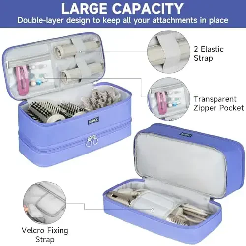 Travel Carrying Case Compatible with Shark Flexstyle/FlexFusion/Hair Dryer,Double-Layer Hair Hot Tools Storage Bag Fits for Dyson Airwrap Styler/Supersonic Hair Dryer and AttacModazoneents,Purple-Bag Only - 3