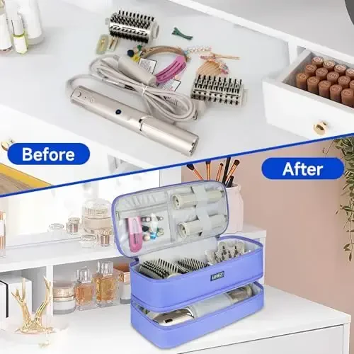 Travel Carrying Case Compatible with Shark Flexstyle/FlexFusion/Hair Dryer,Double-Layer Hair Hot Tools Storage Bag Fits for Dyson Airwrap Styler/Supersonic Hair Dryer and AttacModazoneents,Purple-Bag Only - 5