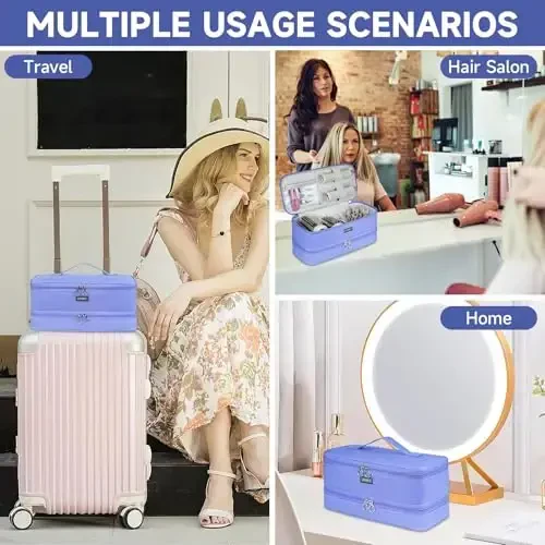 Travel Carrying Case Compatible with Shark Flexstyle/FlexFusion/Hair Dryer,Double-Layer Hair Hot Tools Storage Bag Fits for Dyson Airwrap Styler/Supersonic Hair Dryer and AttacModazoneents,Purple-Bag Only - 6